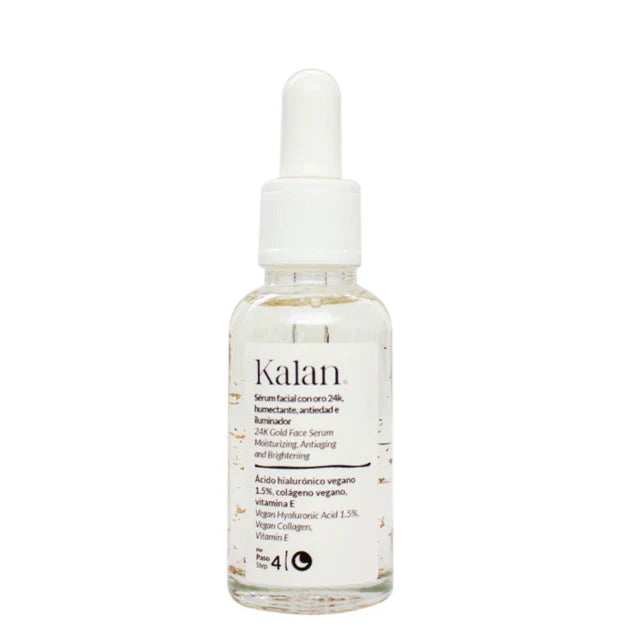 Kalan-  Sérum Humectante, Antiedad e Iluminador (Oro 24k + Ácido Hialurónico Vegano + Colágeno Vegano + Vitamina E)