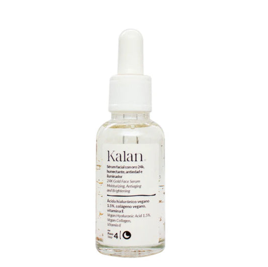 Kalan-  Sérum Humectante, Antiedad e Iluminador (Oro 24k + Ácido Hialurónico Vegano + Colágeno Vegano + Vitamina E)